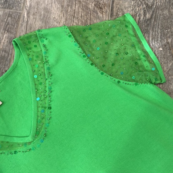 Notations Woman bright green embellished sequin mesh sleeve sweater top - Picture 5 of 10